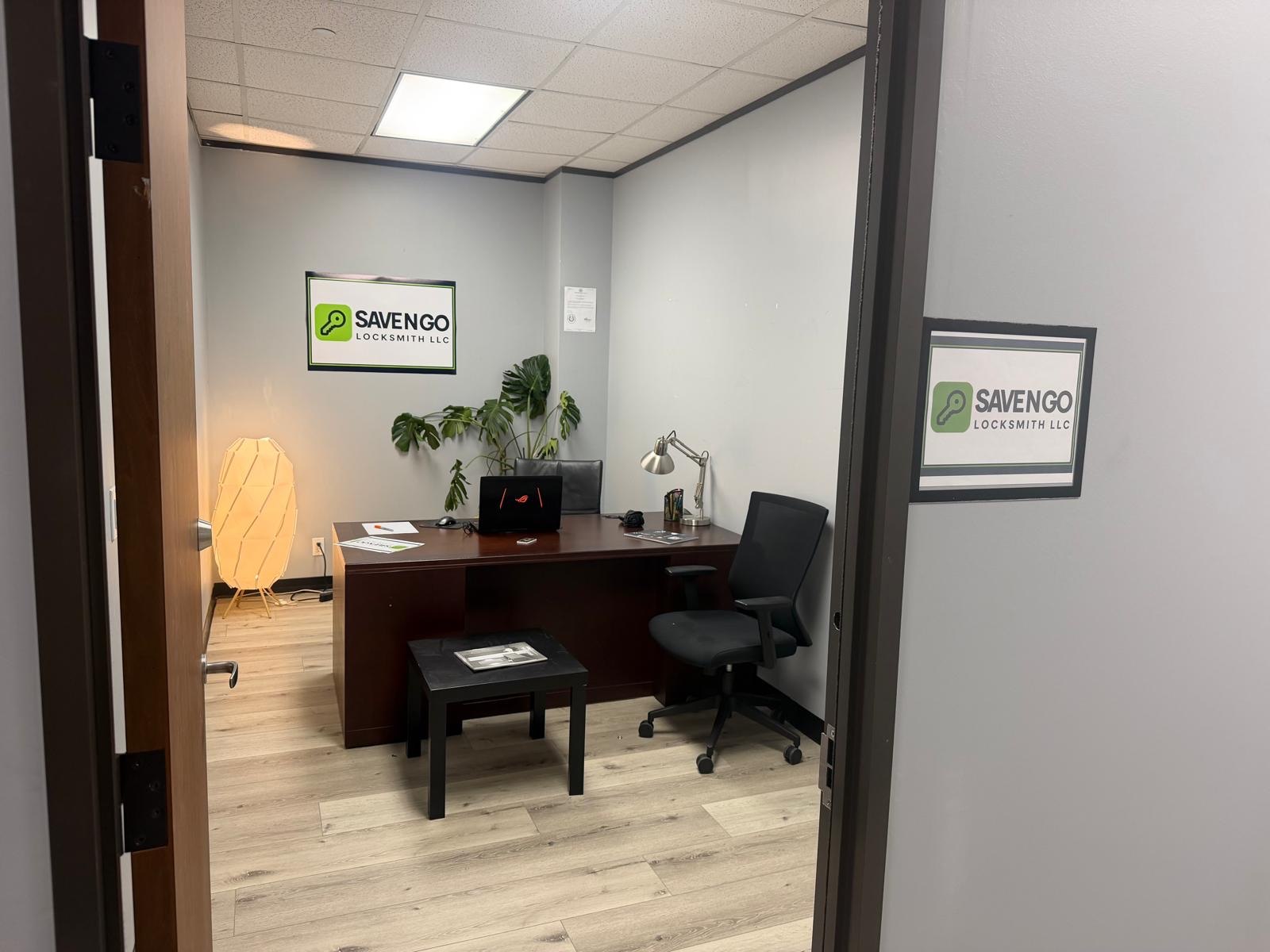 SAVE N GO LOCKSMITH LLC office with branded signs, desk and seating in Houston